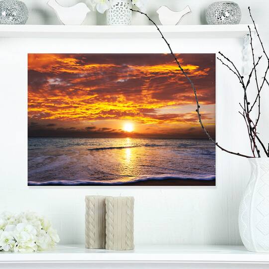 Designart - Yellow Sunset above Foaming Waves